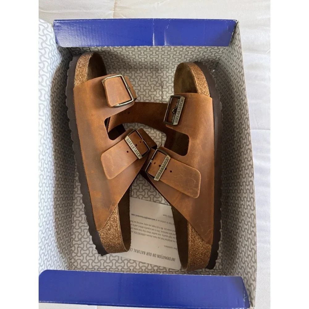 New Birkenstock Arizona Oiled Leather Sandals Sz 41 Cognac Models 102827 NIB - Picture 5 of 11